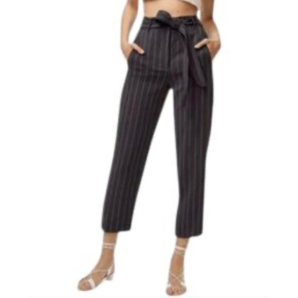 WILFRED by Aritzia Gray Striped Tie Waist Jallade Wool Crop Length Pants Size 2